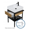 Deante Temisto Umywalka stawiana na blacie + konsola łazienkowa z szufladą 56x50 + syfon space saver CDTD6U5S