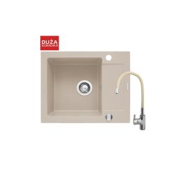 Zlew. MIDO (62x50) 1B 1D Beż piaskowy + Bateria FLESSI