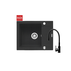 Zlew. MIDO (62x50) 1B 1D czarny + Bateria FLESSI BLACK