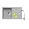 Zlew. ALAZIA 79x50 1B 1D szary beton + bateria FLESSI