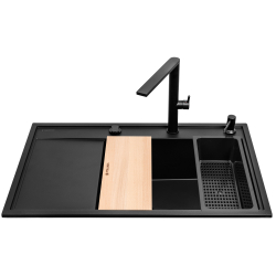 Zlew. CAMEA (79x50) 1B 1D R Black Edition + Bateria TRIGONO