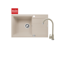 Zlew. SPARTA PLUS LUX (78x48) 1B 1D, beż piaskowy + Bateria LUNGO