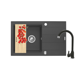 Zlew. SPARTA PLUS LUX (78x48) 1B 1D, karbon + Bateria LUNGO