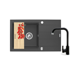Zlew. SPARTA PLUS LUX (78x48) 1B 1D, karbon + Bateria SILVIO