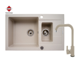 Zlew. SPARTA PLUS (78x48), 1 1/2B 1D beż+ Bateria SILVIO