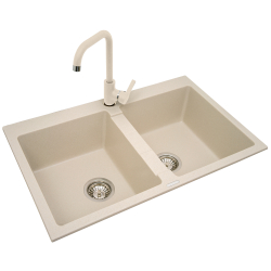 Zlew. SPARTA 78x50 2B beż - piaskowy + bateria granitowa SILVIO