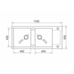 Zlew. MIDO (116x50) 2B 1D szary beton + bateria Bello