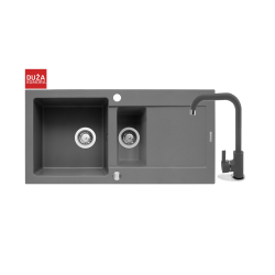 Zlew. MIDO (100x50) 1 1/2B 1D szary beton + bateria Silvio