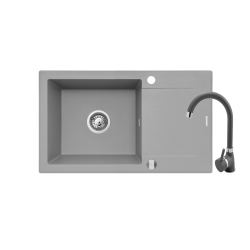 Zlew. KORFU (78x46) 1B 1D, szary - beton + bateria Bello