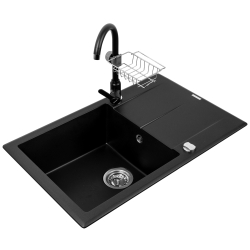 Zlewozmywak Keros (76x48) 1B 1D karbon + bateria Lungo + półeczka do baterii