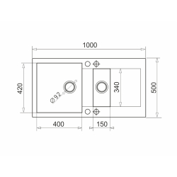Zlew. MIDO (100x50) 1 1/2B 1D szary beton