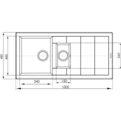 Zlew. STUDIO 100x48 1 1/2B 1D granit beż - piaskowy