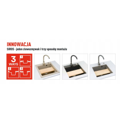 Zlew. SIROS (47x51,5) 1B Black Edition + Bateria FLEXOS