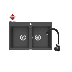 Zlew. SPARTA 78x50 2B karbon + bateria granitowa BELLO