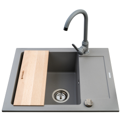 Zlew. MIDO (62x50) 1B 1D szary beton + bateria Lungo