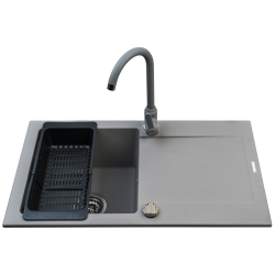 Zlew. MIDO 76x44 1B 1D szary beton + bateria Lungo