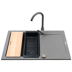 Zlew. MIDO (79x50) 1B 1D szary beton + bateria Lungo