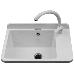 Umywalka ogrodowa Top, biały granit + bateria Ossia