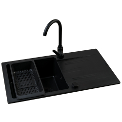 Zlew. KARPATHOS 76x44 1B 1D volcano Black Edition + bateria Lungo