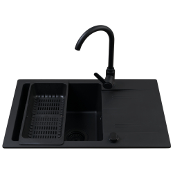 Zlew. KARPATHOS 68x44 1B 1D volcano Black Edition + bateria Lungo