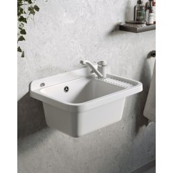 Umywalka ogrodowa NEO 51X34 biały granit + bateria Asalia