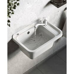 Umywalka ogrodowa NEO 51X34 biały granit + bateria Asalia