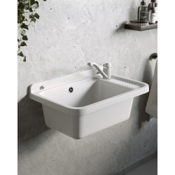 Umywalka ogrodowa NEO PLUS 58,4X38 biały granit + bateria Asalia