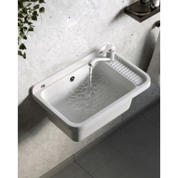 Umywalka ogrodowa NEO PLUS 58,4X38 biały granit + bateria Asalia