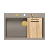 MARC 110 WORKSTATION GraniteQ zlewozmywak 1-komorowy 760*500*220 mm soft taupe + syfon push to open + dozownik + deska + wkładka / elementy złote