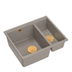 QUADRON | LOGAN 150 | granitowy zlewozmywak kuchenny SOFT TAUPE + MIEDŹ PVD | wymiary: 55,5 x 46 x 22 cm | 1,5-komorowy podwieszany | podbudowa szafki
