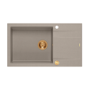 QUADRON EVAN 136 XL GraniteQ zlewozmywak z syfonem Push To Open 1-komorowy z/o (860x500x210; kom. 420x490) soft taupe / elementy miedziane