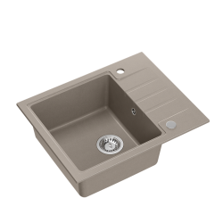 PETER 116 GraniteQ zlewozmywak granitowy soft taupe 1-komorowy z/o (62x50x20) z syfonem i zaślepką
