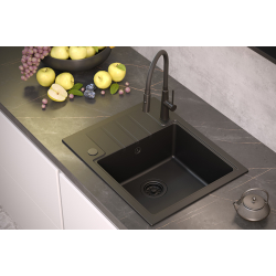 PETER 116 GraniteQ zlewozmywak granitowy soft taupe 1-komorowy z/o (62x50x20) z syfonem i zaślepką