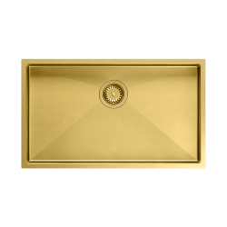 Quadron | ANTHONY 80 | stalowy zlewozmywak kuchenny ZŁOTO PVD | wymiary: 74 x 44 x 20,5 cm | 1-komorowy podwieszany/wpuszczany | podbudowa szafki: od