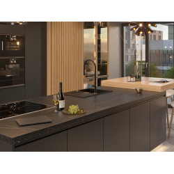 OWEN 111 GraniteQ zlewozmywak z syfonem Push 2 Open 1-komorowy z/o (760x500x215; kom. 330x430) silver stone / elementy złote