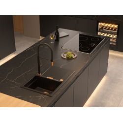 OWEN 111 GraniteQ zlewozmywak z syfonem Push 2 Open 1-komorowy z/o (760x500x215; kom. 330x430) silver stone / elementy złote
