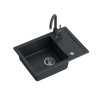 GO- SMART CZARNY zlewozmywak granitowy 1-k z/o (62x44x17,5) + bateria w kolorze + syfon manualny z zaślepką