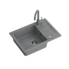 GO- SMART SZARY zlewozmywak granitowy 1-k z/o (62x44x17,5) + bateria w kolorze + syfon manualny z zaślepką