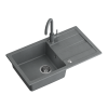 GO- MAX SZARY zlewozmywak granitowy 1-k z/o (77x44x17,5) + bateria w kolorze + syfon manualny z zaślepką