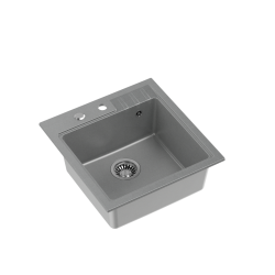 PETER 110 GraniteQ zlewozmywak granitowy silver stone 1-komorowy z/o (50x52x20) z syfonem i zaślepką