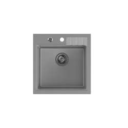 PETER 110 GraniteQ zlewozmywak granitowy silver stone 1-komorowy z/o (50x52x20) z syfonem i zaślepką
