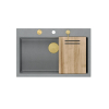 MARC 110 WORKSTATION GraniteQ zlewozmywak 1-komorowy 760*500*220 mm silver stone + syfon push to open + dozownik + deska + wkładka / elementy złote