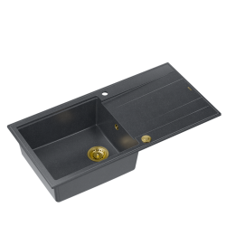 EVAN 146 XL GraniteQ zlewozmywak z syfonem Push 2 Open 1-komorowy z/o (1000x500x210; kom. 420x480) black diamond / elementy złote