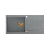 EVAN 146 XL GraniteQ zlewozmywak z syfonem Push 2 Open 1-komorowy z/o (1000x500x210; kom. 420x480) silver stone / elementy miedziane