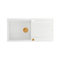 EVAN 146 XL GraniteQ zlewozmywak z syfonem Push 2 Open1-komorowy z/o (1000x500x210; kom. 420x480) snow white / elementy miedziane
