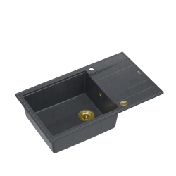 EVAN 136 XL GraniteQ zlewozmywak z syfonem Push to Open 1-komorowy z/o (860x500x210; kom. 420x490) black diamond / elementy złote