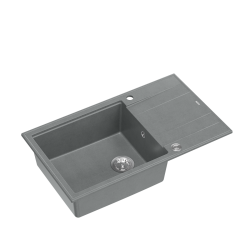 EVAN 136 XL GraniteQ zlewozmywak z syfonem Push To Open 1-komorowy z/o (860x500x210; kom. 420x490) silver stone / elementy stalowe