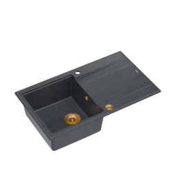 EVAN 111 GraniteQ zlewozmywak z syfonem i zaślepką 1-komorowy z/o (860x500x210) black diamond / elementy miedziane