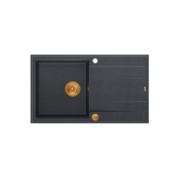 EVAN 111 GraniteQ zlewozmywak z syfonem i zaślepką 1-komorowy z/o (860x500x210) black diamond / elementy miedziane
