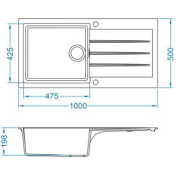 CADIT 50 kol. 11 BIAŁY (1000x500) zlew Granital 1 kom. z syfonem POP-UP 3 1/2